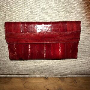 90s Vtg Red Eelskin Long Wallet